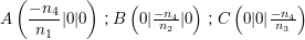 $ A\left(\frac{-n_4}{n_1}|0|0\right)$ ;  $B\left(0|\frac{-n_4}{n_2}|0\right)$  ; $C\left(0|0|\frac{-n_4}{n_3}\right) $